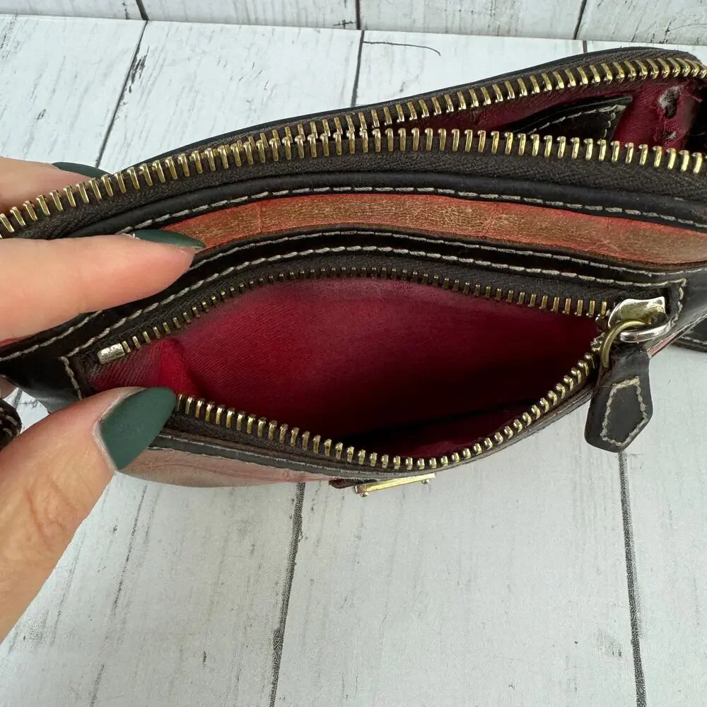 Dooney & Bourke Leather Croc Emboss Multi Function Zip Around Wristlet Wallet